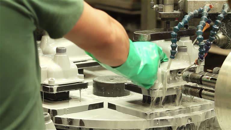 Metalworking CNC Lathe Milling Machine at a Factory. Close Up. 4K Resolution.